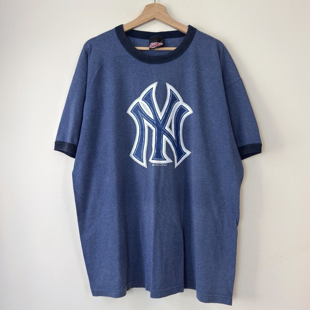 Vintage Y2k New York Yankees Stitches MLB World Series Blue Ringer Tee Shirt XXL